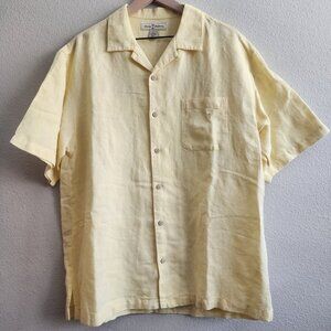 Tommy Bahama Shirt Mens Medium Linen Button Up Camp Palm Leaf Floral Casual